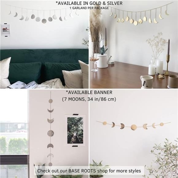 Moon Phase Wall Hanging Hammered Silver Metal 13 Moons 36" Garland Phases Decor - Picture 3 of 6